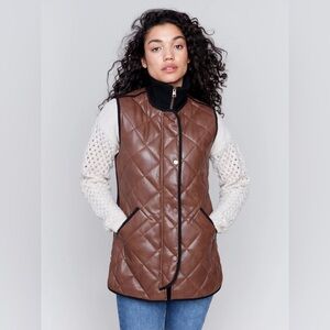🍁 NWT Charlie B Quilted Faux Leather Vest in Brandy